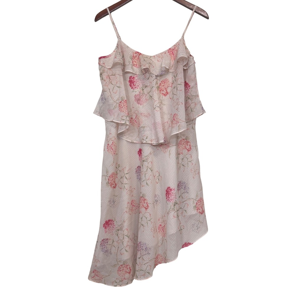 A New Day Floral Ruffle Cami Dress Pink Hydrangea Asymmetrical Hem Womens M